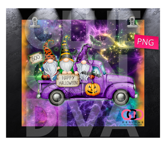 Halloween Gnomes Truck Galaxy-  Digital tumbler wrap for 20 oz skinny straight tumbler