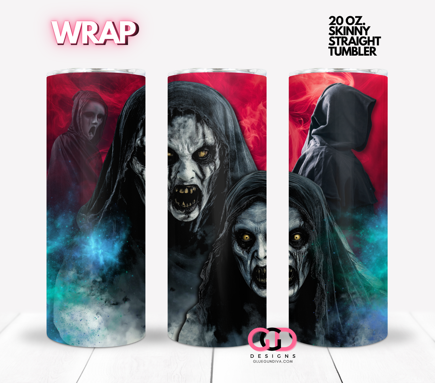 Scary cloaked figure-  Digital tumbler wrap for 20 oz skinny straight tumbler