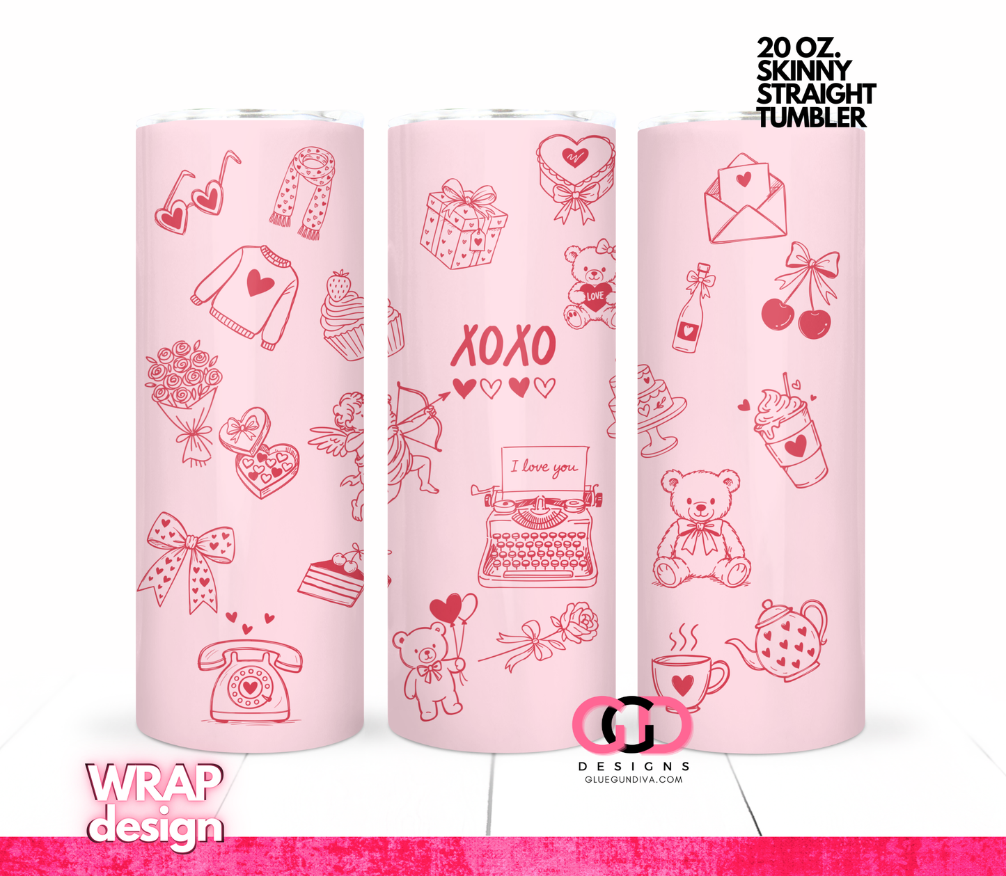 Valentine Icons -   Digital tumbler wrap for 20 oz skinny straight tumbler
