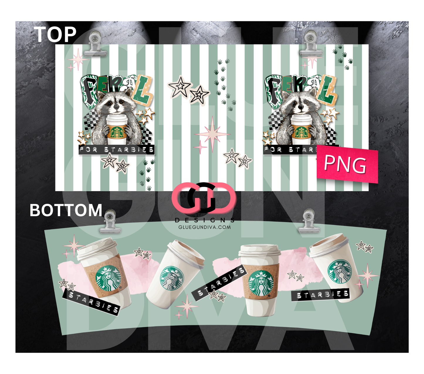 Feral for Starbies-   Digital tumbler wrap for 40 oz tumbler