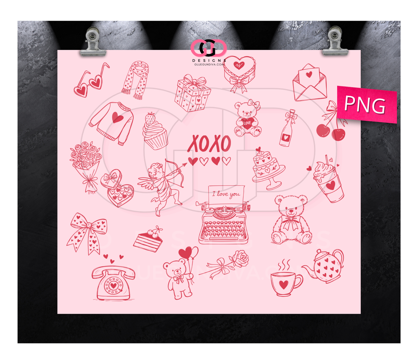 Valentine Icons -   Digital tumbler wrap for 20 oz skinny straight tumbler
