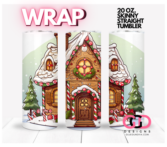 Gingerbread house-   Digital tumbler wrap for 20 oz skinny straight tumbler