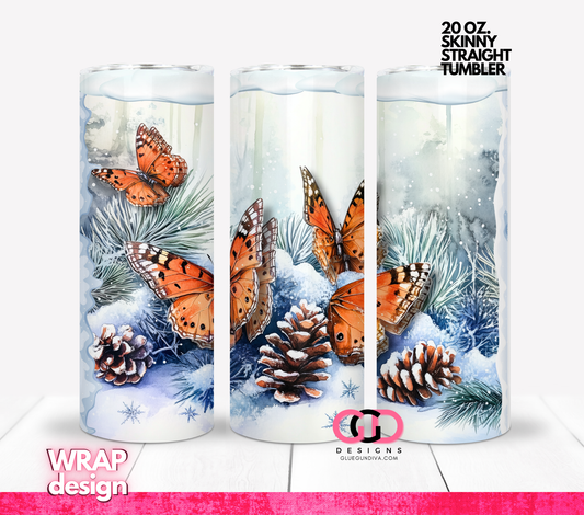 Winter Butterflies-   Digital tumbler wrap for 20 oz skinny straight tumbler