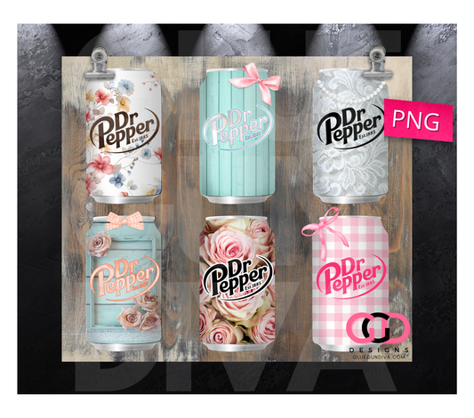 Shabby Chic Dr Pepper-  Digital tumbler wrap for 20 oz skinny straight tumbler