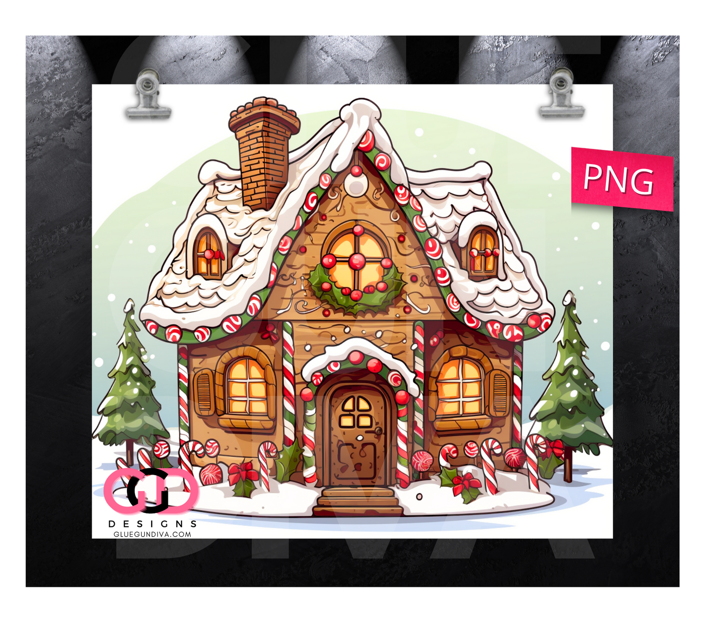 Gingerbread house-   Digital tumbler wrap for 20 oz skinny straight tumbler