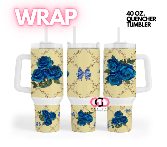 Blue Roses on Yellow -   Digital tumbler wrap for 40 oz tumbler