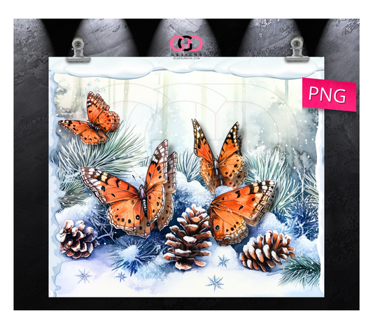 Winter Butterflies-   Digital tumbler wrap for 20 oz skinny straight tumbler