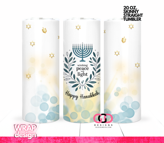 Peace Light Hanukkah - Digital tumbler wrap for 20 oz skinny straight tumbler
