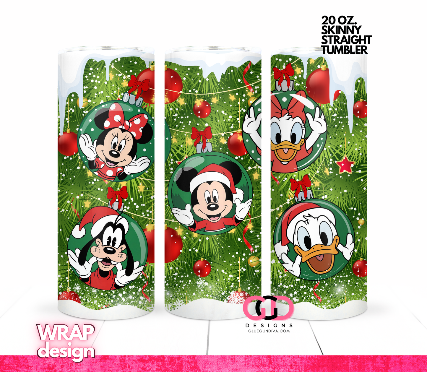 Tree Ornament Friends -  Digital tumbler wrap for 20 oz skinny straight tumbler