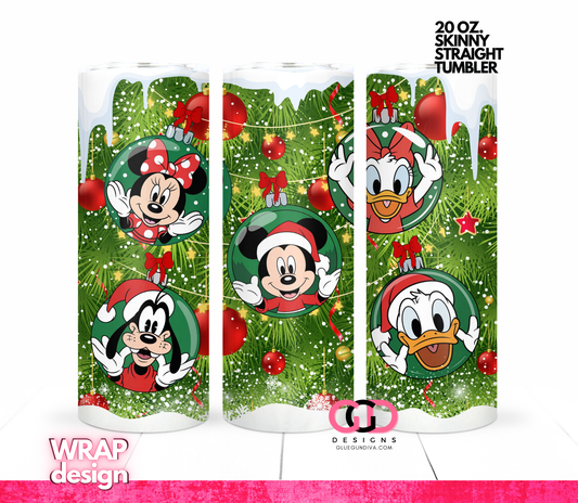 Tree Ornament Friends -  Digital tumbler wrap for 20 oz skinny straight tumbler