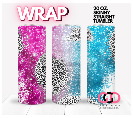 Pink Blue Glitter and Leopard-   Digital tumbler wrap for 20 oz skinny straight tumbler