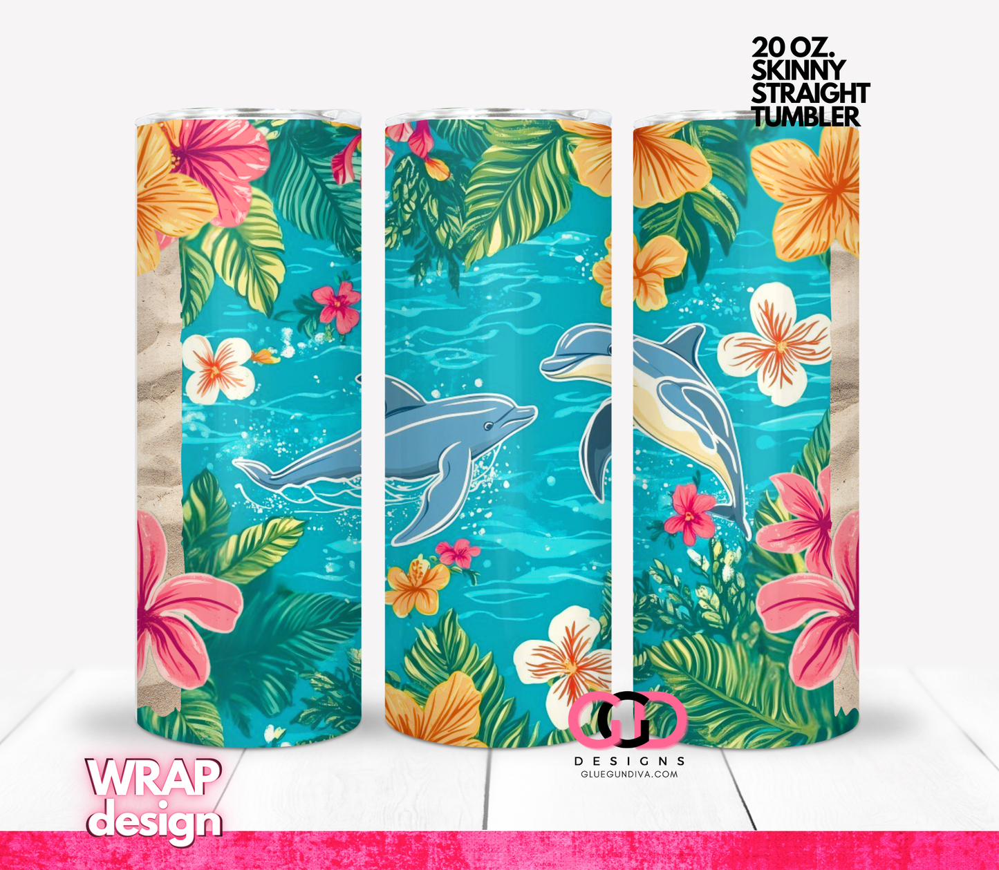 Dolphin Fun -  Digital tumbler wrap for 20 oz skinny straight tumbler