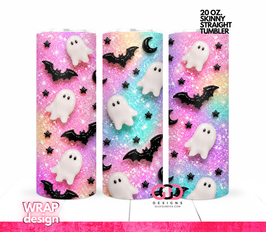 Glossy Ghosts Sherbert -  Digital tumbler wrap for 20 oz skinny straight tumbler