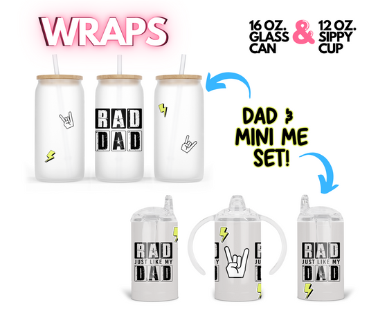 Rad Dad - Set of 2 Digital wraps for 16 oz Glass Can and Kid's 12 oz Sippy Cup