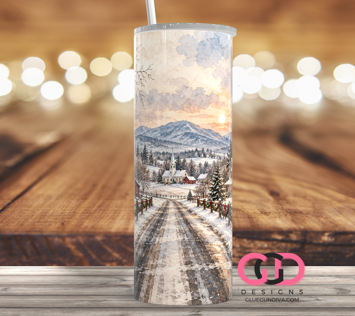 Winter Country Road -  Digital tumbler wrap for 20 oz skinny straight tumbler