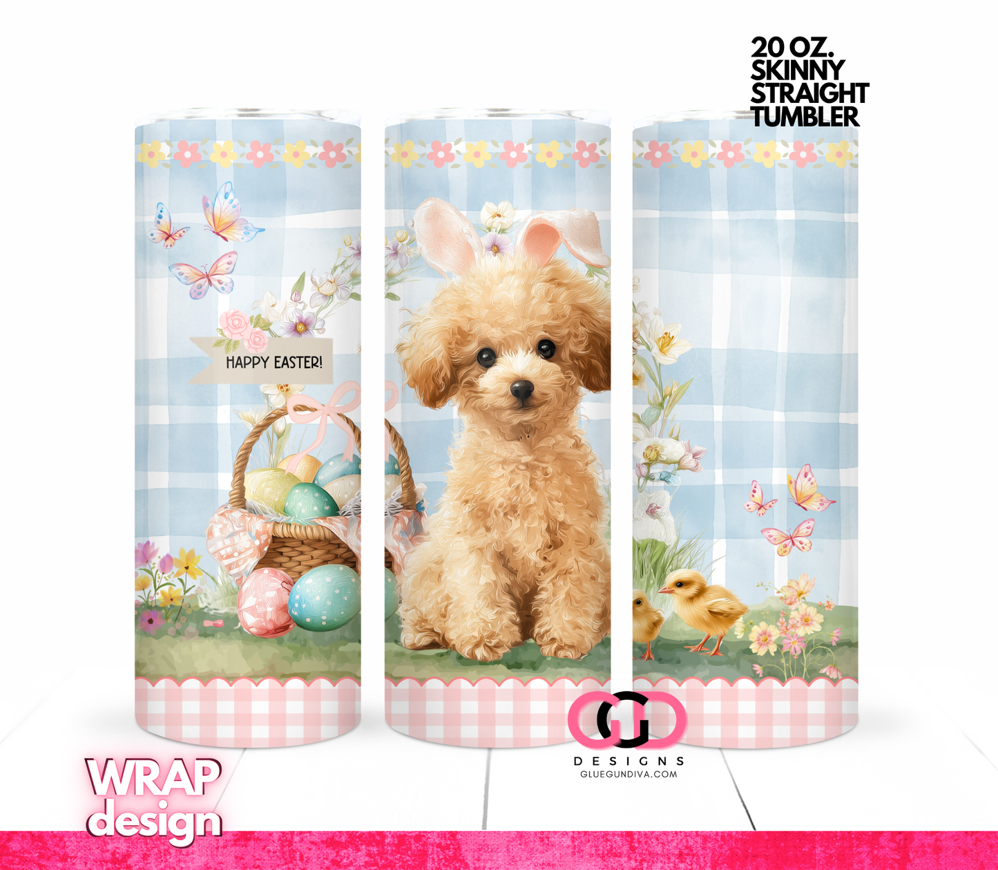 Poodle Easter Puppy Brown -  Digital tumbler wrap for 20 oz skinny straight tumbler