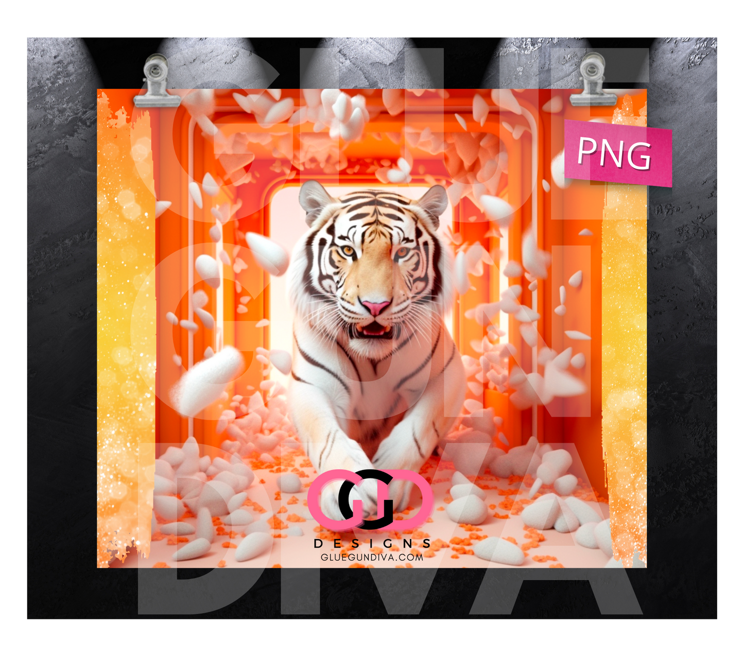 White Tiger 3D-   Digital tumbler wrap for 20 oz skinny straight tumbler