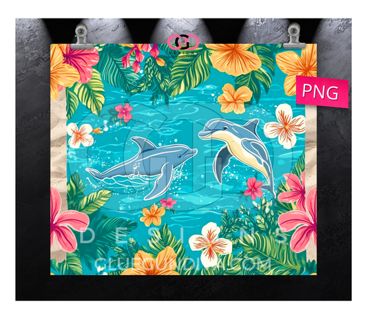 Dolphin Fun -  Digital tumbler wrap for 20 oz skinny straight tumbler