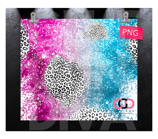 Pink Blue Glitter and Leopard-   Digital tumbler wrap for 20 oz skinny straight tumbler