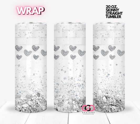 White and Silver Glitter Collage-  Digital tumbler wrap for 20 oz skinny straight tumbler