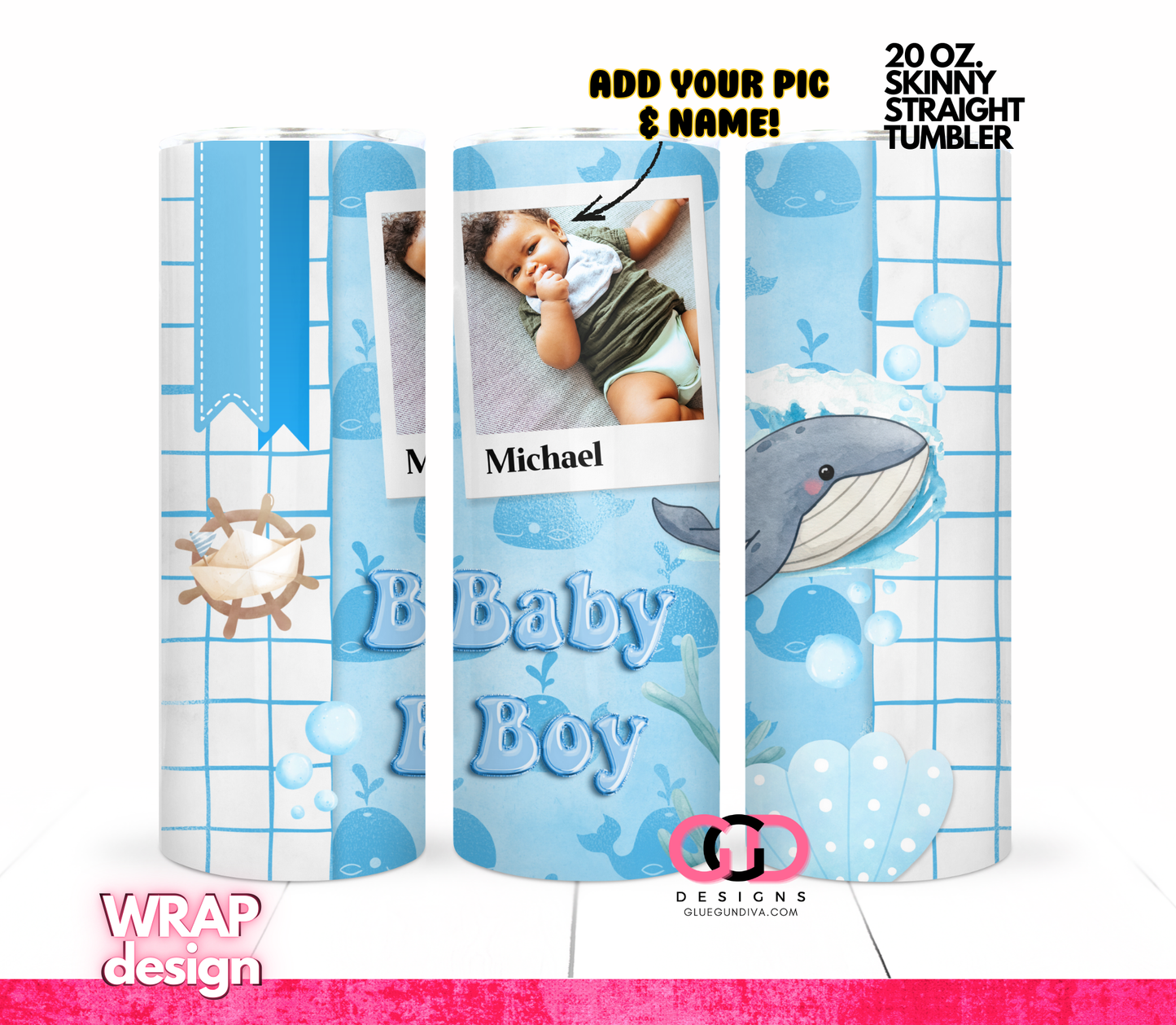 Baby Boy Whale - Digital tumbler wrap for 20 oz skinny straight tumbler