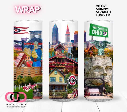 Welcome to Ohio-  Digital tumbler wrap for 20 oz skinny straight tumbler