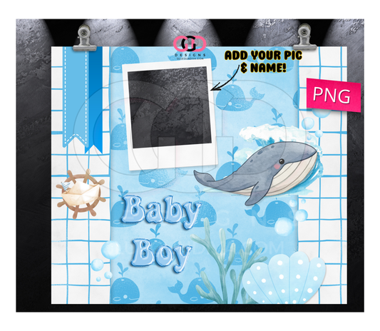 Baby Boy Whale - Digital tumbler wrap for 20 oz skinny straight tumbler