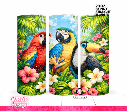 Tropical Birds Scene - Digital tumbler wrap for 20 oz skinny straight tumbler