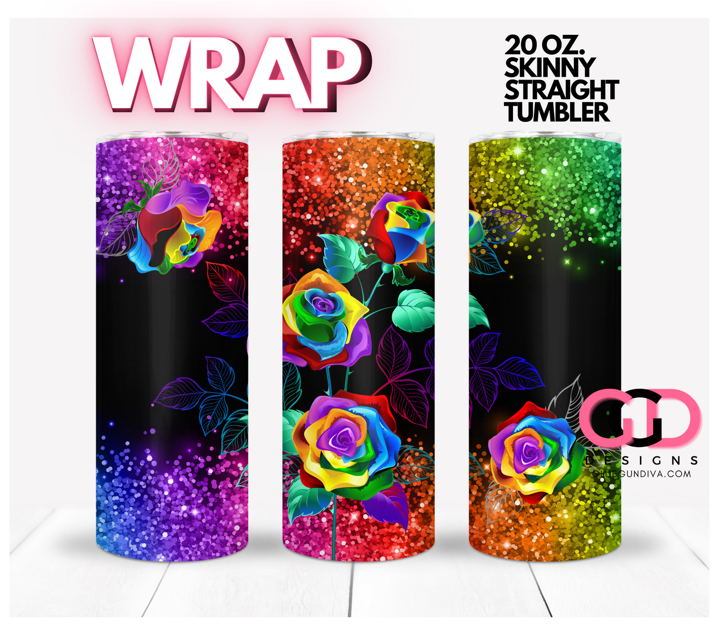 Rainbow Flowers-   Digital tumbler wrap for 20 oz skinny straight tumbler