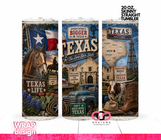 Vintage Texas Collage -   Digital tumbler wrap for 20 oz skinny straight tumbler