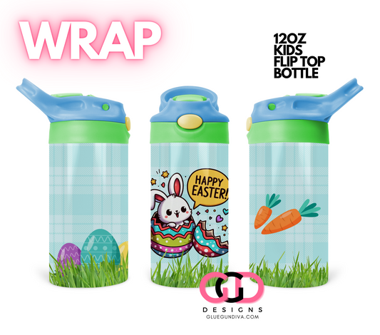 Happy Easter Bunny - Digital Flip Top Bottle Wrap for kid's bottles 12 oz