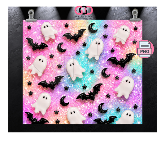 Glossy Ghosts Sherbert -  Digital tumbler wrap for 20 oz skinny straight tumbler