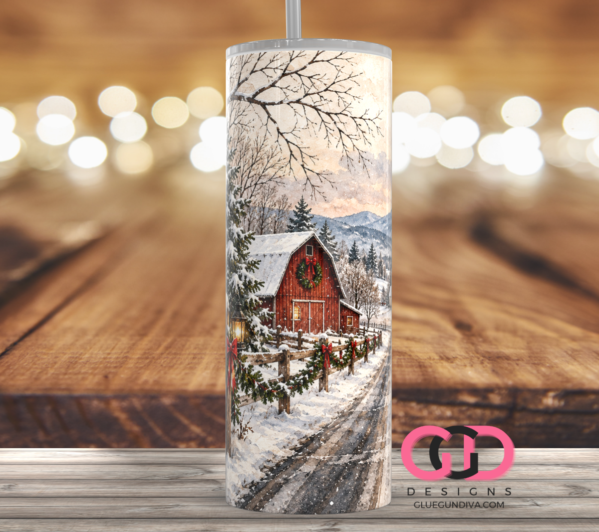Winter Country Road -  Digital tumbler wrap for 20 oz skinny straight tumbler