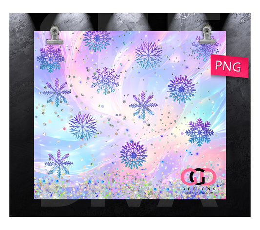 Holographic Snowflakes-   Digital tumbler wrap for 20 oz skinny straight tumbler