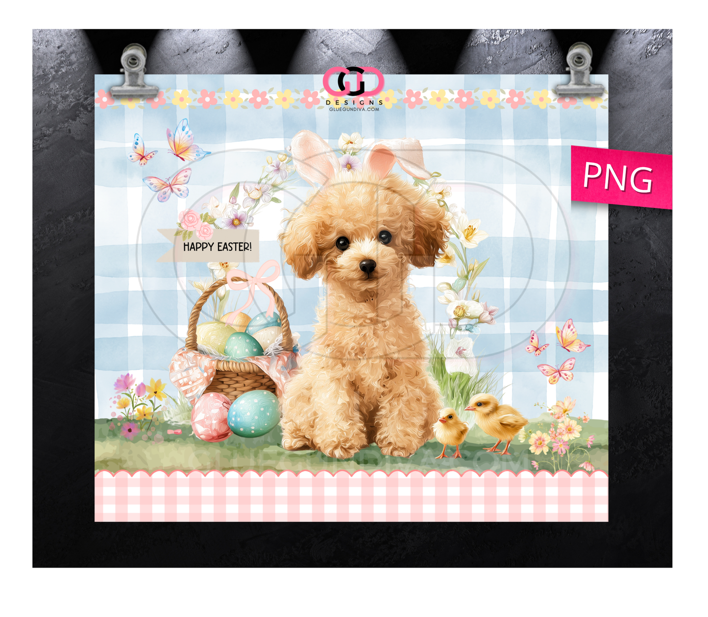 Poodle Easter Puppy Brown -  Digital tumbler wrap for 20 oz skinny straight tumbler