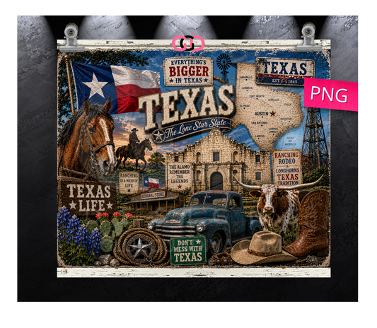 Vintage Texas Collage -   Digital tumbler wrap for 20 oz skinny straight tumbler