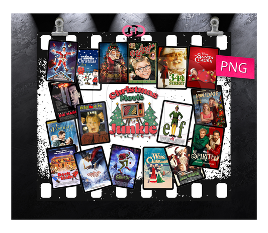 Chrismas Movie Junkie -  Digital tumbler wrap for 20 oz skinny straight tumbler