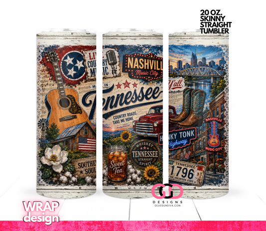 Vintage Tennessee Collage -   Digital tumbler wrap for 20 oz skinny straight tumbler