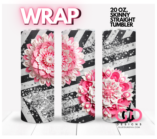 3D Pink Mandalas Silver Glitter-   Digital tumbler wrap for 20 oz skinny straight tumbler