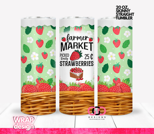Farmers market strawberry basket -  Digital tumbler wrap for 20 oz skinny straight tumbler