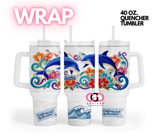 Embroidered Dolphins -   Digital tumbler wrap for 40 oz tumbler