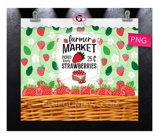 Farmers market strawberry basket -  Digital tumbler wrap for 20 oz skinny straight tumbler