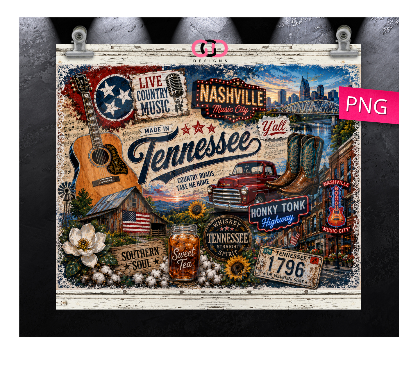 Vintage Tennessee Collage -   Digital tumbler wrap for 20 oz skinny straight tumbler