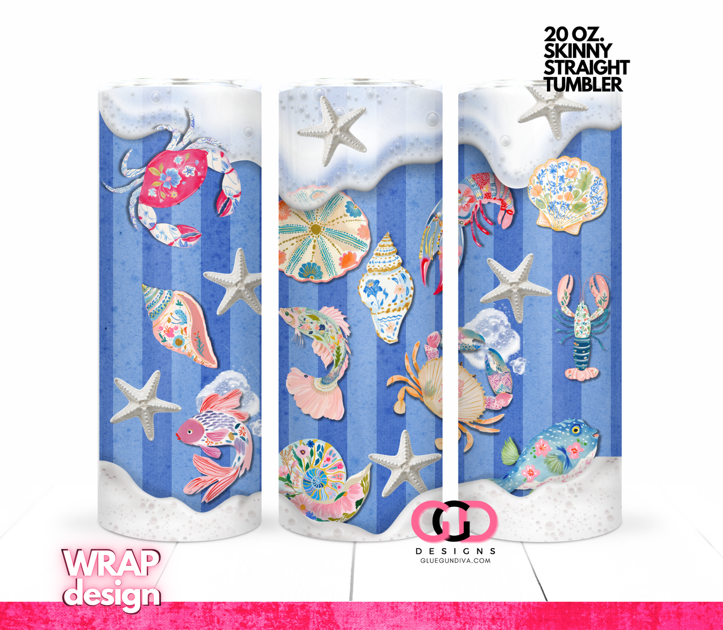 Tropical Reef Seafoam -  Digital tumbler wrap for 20 oz skinny straight tumbler