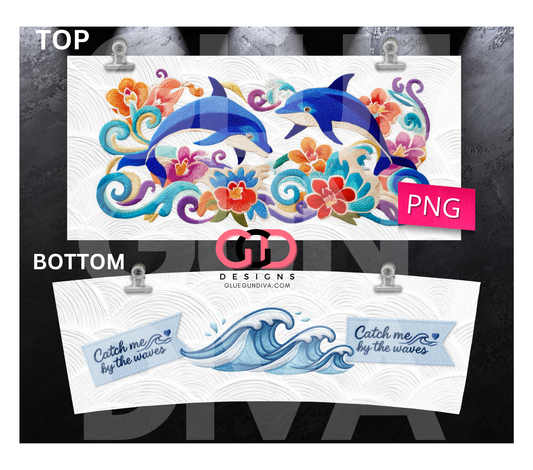 Embroidered Dolphins -   Digital tumbler wrap for 40 oz tumbler