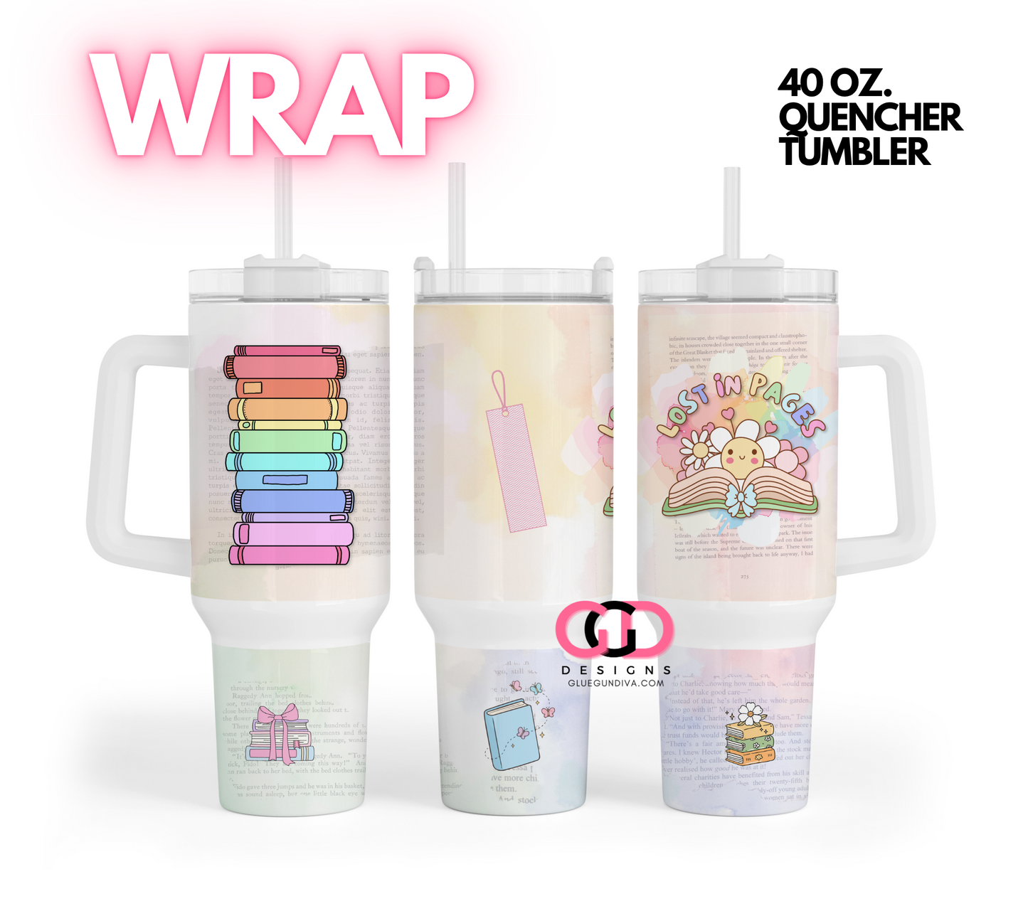 Lost In Pages Pastels -   Digital tumbler wrap for 40 oz tumbler