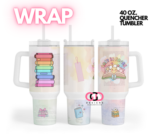 Lost In Pages Pastels -   Digital tumbler wrap for 40 oz tumbler
