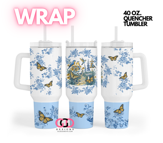 Birds Flowers Chinoiserie -   Digital tumbler wrap for 40 oz tumbler