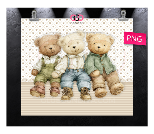 3 Boy Bears -  Digital tumbler wrap for 20 oz skinny straight tumbler