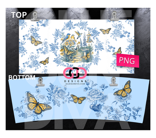 Birds Flowers Chinoiserie -   Digital tumbler wrap for 40 oz tumbler